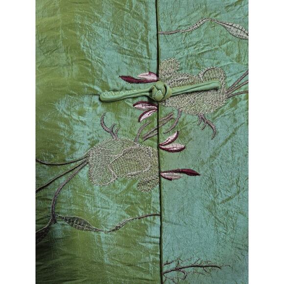 YA LI Asian Green Iridescent Jacket Embroidered Floral Design Fully Lined Sz L - Picture 4 of 7